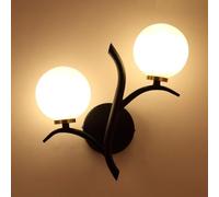 Modern Minimalist Wall Lamp Double Head Led G4 Wall Light with White Globe Glass Lampshade Wall Sconce Lights for Home Bedside Bedroom Bedroom Decoration Illumination/Black 6000K
