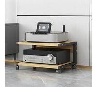 Modern Movable Audio Rack avec Shelves et Roues Réglables 2-Tier Audio Vidéo Médias Support Cadre en Acier Cabine WiFi Routeur Boîte de Rangement AV Rack Gaming Cabinet (Naturel, 50 x 40 x 45 CM/19,7