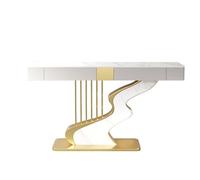 Modern Narrow Console Table, Wood Table with Storage Drawers & Shelves, Geometric Metal Frame for Entryway, Hallway Or Sofa Use(White(Gold),80CM)