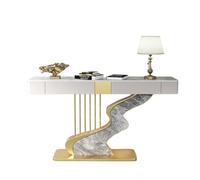 Modern Narrow Console Table, Wood Table with Storage Drawers & Shelves, Geometric Metal Frame for Entryway, Hallway Or Sofa Use(Gray 2(Gold),80CM)