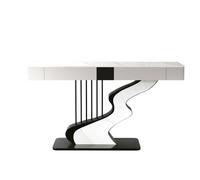 Modern Narrow Console Table, Wood Table with Storage Drawers & Shelves, Geometric Metal Frame for Entryway, Hallway Or Sofa Use(White(Black),140CM)