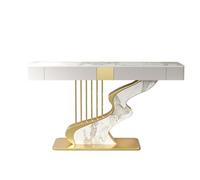 Modern Narrow Console Table, Wood Table with Storage Drawers & Shelves, Geometric Metal Frame for Entryway, Hallway Or Sofa Use(Gray 1(Gold),100CM)