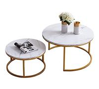 Modern Nesting Coffee Table Set of 2 for Living Room Balcony Garden Round Sofa Table Cocktail Table Accent Table with Marble Top Sturdy Metal Frame Easy Assemble Gold