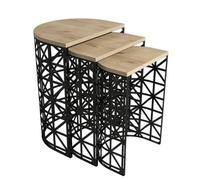 Modern Nesting Lot de 3 Tables en chêne et Noir, 100% mélamine, Cadre en métal, épaisseur 18 mm, élégant et Fonctionnel pour la Maison et Le Bureau
