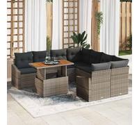 Modern Outdoor Dining Set Grey Brown, 10-Piece Poly Rattan Patio Furniture with Storage, Modular Garden Table and Chairs Set for Terrace, Balcony, UV Resistant & Weatherproof Acacia & Steel Frame