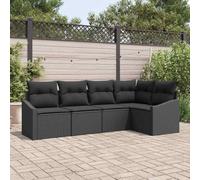 Modern Outdoor Garden Sofa Set 5-Piece with Cushions, Black Poly Rattan Wicker Patio Furniture Set for Terrace Balcony Lounge, Weather-Resistant Modular Sectional Seating Group, Includes Storage Bag