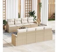 Modern Outdoor Garden Sofa Set Beige 55x55x37 cm Poly Rattan Furniture with Tempered Glass Coffee Table for Patio Terrace Balcony Lounge Relax Durable UV Resistant Modular Design Comfortable Seating