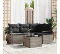 Modern Outdoor Modular Sofa Set 5-Piece with Cushion, Light Gray Poly Rattan Wicker Patio Furniture for Garden, Terrace, Balcony, Durable Waterproof All-Weather Seating Group with Side Table
