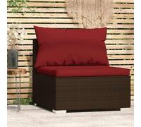 Modern Outdoor Modular Sofa Set with Brown Woven Resin Frame & Cinnamon Red Cushions, Waterproof Garden Patio Furniture, Durable Steel Powder-Coated Base, Comfortable Central Lounge Seating