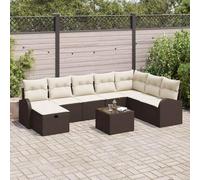 Modern Outdoor Modular Sofa Set with Cushion, Marron & Creme Poly Rattan Furniture for Garden, Patio, Terrace, UV Resistant Waterproof All Weather Sectional Seating Group with Table and Ottoman