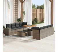 Modern Outdoor Patio Furniture Set 11 Pcs, Poly Rattan Garden Sofa with Cushions, Modular Sectional Seating Group with Table and Ottoman, Water-Resistant, Grey, for Terrace, Backyard, Poolside