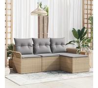 Modern Outdoor Patio Furniture Set 4-Piece with Cushions, Poly Rattan Wicker Sofa Sectional and Ottoman, Beige Garden Lounge Set for Terrace, Balcony, Durable & Water-Resistant, Easy Assembly