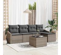 Modern Outdoor Patio Furniture Set 6 Pieces with Cushions, Light Gray All-Weather Wicker Rattan Sofa Sectional Conversation Set for Garden, Backyard, Poolside, Includes Corner Sofa, Ottoman and Table