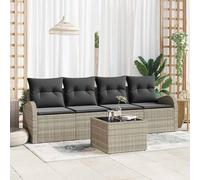 Modern Outdoor Patio Sofa Set, Light Grey Modular Garden Furniture with Tempered Glass Table, 55x55x37 cm, Durable All-Weather Poly Rattan & Steel Frame, Comfortable Seating for Terrace, Balcony