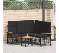 Modern Outdoor Reclining Sofa Set, Black Poly Rattan Garden Furniture with Adjustable Backrests, Waterproof Cushions, All-Weather Patio Lounge Set for Terrace, Backyard, Poolside Relaxation