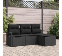 Modern Outdoor Sectional Sofa Set 4 Pieces with Cushions, Black Wicker Patio Furniture Modular Garden Seating for Terrace, Balcony, Lounge, Durable Poly Rattan and Steel Frame, Water Resistant