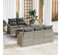 Modern Outdoor Sectional Sofa Set 6-Piece with Table, Light & Dark Gray Poly Rattan Furniture, Modular Patio Conversation Set for Garden, Poolside, Terrace, Weather-Resistant, UV Protected, Storage