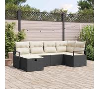 Modern Outdoor Sectional Sofa Set with Storage, Black Cream Cushions, All-Weather Poly Rattan & Powder-Coated Steel Frame for Patio Garden Terrace, Modular Furniture, Easy Durable UV Resistant