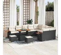 Modern Outdoor Sofa Set 12 Pieces with Cushions, Black Cream Garden Furniture for Patio Terrace, All Weather Wicker Rattan Sectional Conversation Set with Coffee Table and Ottomans, UV Resistant