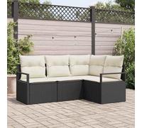 Modern Outdoor Sofa Set 4-Piece with Cushions, Black Cream Wicker Patio Furniture, Modular Garden Seating for Terrace, Durable All-Weather Poly Rattan Conversation Set, 3-Seater with Storage