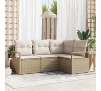Modern Outdoor Sofa Set 4 Pieces with Cushions, Beige Cream Poly Rattan Wicker Garden Patio Furniture, Modular Seating Group for 3 Persons, Waterproof All-Weather Sectional Conversation Set