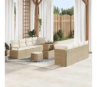 Modern Outdoor Sofa Set, Beige Cream Garden Furniture 90x55x71 cm, Poly Rattan Patio Sectional with Acacia Wood Accents, Water Resistant Cushions for Terrace, Backyard, Poolside Relaxation