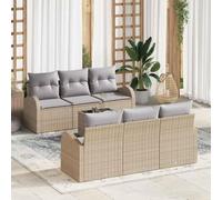 Modern Outdoor Sofa Set, Beige Garden Furniture with Glass Table, Modular Patio Conversation Set, All-Weather Poly Rattan and Powder-Coated Steel Frame, 55 x 55 x 37 cm, Comfortable Seat Cushions
