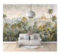 Modern Photo Self-adhesive Wallpaper Vintage rainforest building coconut tree landscape 100x70cm 3D Mural Wall Paper Living Room Tv Bedroom Boy Girl Giant Sticker Home Decor