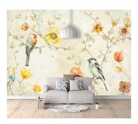 Modern Photo Self-adhesive Wallpaper Vintage watercolor flowers and birds plants 100x70cm 3D Mural Wall Paper Living Room Tv Bedroom Boy Girl Giant Sticker Home Decor
