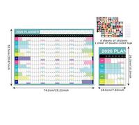 Modern Planner Calendar - 2026 Wall Calendar for Families | 150g White Paper with Vertical Layout, 365 Day Organizer, Includes PVC Stickers and Tape, Home Office Dorm Cubicle School Event Bulletin