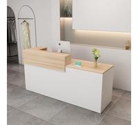 Modern Reception Desk,Computer Workstation,with Drawers and Open Shelves,Suitable for Salons, Offices, Lobbies, Retail Stores, and Home Offices(Wood Color+White/Right,55" W)