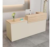 Modern Reception Desk,Computer Workstation,with Drawers and Open Shelves,Suitable for Salons, Offices, Lobbies, Retail Stores, and Home Offices(Wood Color+Beige/Left,71" W)