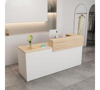 Modern Reception Desk,Computer Workstation,with Drawers and Open Shelves,Suitable for Salons, Offices, Lobbies, Retail Stores, and Home Offices(Wood Color+White/Left,51" W)
