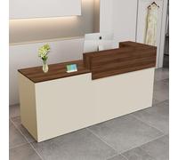 Modern Reception Desk,Computer Workstation,with Drawers and Open Shelves,Suitable for Salons, Offices, Lobbies, Retail Stores, and Home Offices(Brown+Beige/Left,67" W)