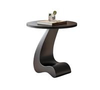 Modern Round Side Table,C Shaped End Table for Couch,Coffee Table with Sintered Stone Tabletop and Metal Frame for Living Room Balcony(Pure Black)