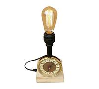 Modern Rustic Copper Wrought Iron Water Pipe Wooden Desk Lamp E27 Table Lamp Study Office Industrial Retro LightingBedroom Loft Creative Bedside Reading Table Light Decorative
