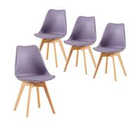Modern Scandinavian Dining Chairs Set of 4 - SGS Certified Ergonomic Backrest Natural Beech Wood Legs Stylish for Kitchen Office Or Bedroom (Violet Gray)