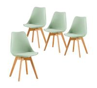 Modern Scandinavian Dining Chairs Set of 4 - SGS Certified Natural Beech Wood Legs Ergonomic Backrest for Kitchen Office Or Bedroom (Green Ice)