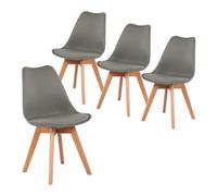 Modern Scandinavian Dining Chairs Set of 4 - SGS Certified Natural Beech Wood Legs Ergonomic Backrest Ideal for Kitchen Office Or Bedroom (Gray)