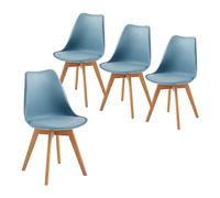 Modern Scandinavian Dining Chairs Set of 4 - SGS Certified Natural Beech Wood Legs Ergonomic Backrest for Kitchen Office Or Bedroom (Light Blue)
