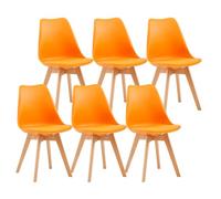 Modern Scandinavian Dining Chairs Set of 6 - Ergonomic Backrest Natural Beech Wood Legs SGS Certified Stylish for Kitchen Office Or Bedroom (Orange)