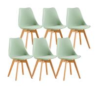 Modern Scandinavian Dining Chairs Set of 6 - SGS Certified Ergonomic Backrest Natural Beech Legs Ideal for Kitchen Office Or Bedroom (Green Ice)