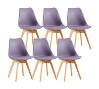 Modern Scandinavian Dining Chairs Set of 6 - SGS Certified Ergonomic Backrest Natural Beech Legs Stylish Violet Gray Perfect for Kitchen Office Or Bedroom