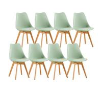Modern Scandinavian Dining Chairs Set of 8 - Ergonomic Design SGS Certified Natural Beech Legs Ideal for Kitchen Office Or Bedroom (Green Ice Color)