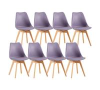 Modern Scandinavian Dining Chairs Set of 8 - SGS Certified Natural Beech Wood Legs Ergonomic Backrest for Kitchen Office Or Bedroom (Violet Gray)