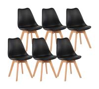 Modern Scandinavian Dining Chairs SGS Certified Ergonomic Backrest Natural Beech Legs Set of 6 Perfect for Kitchen Office Or Bedroom (Black)