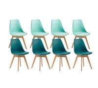 Modern Scandinavian Dining Chairs SGS Certified Ergonomic Backrest Natural Beech Legs Set of 8-4 Turquoise + 4 Mint Green Perfect for Kitchen Office Or Bedroom
