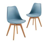 Modern Scandinavian Dining Chairs SGS Certified - Natural Beech Legs Ergonomic Backrest for Kitchen Office Or Bedroom (Light Blue Set of 2)