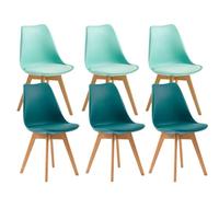 Modern Scandinavian Dining Chairs SGS Certified Natural Beech Legs Ergonomic Backrest for Kitchen Office Or Bedroom - Set of 3 Turquoise & 3 Mint Green