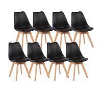 Modern Scandinavian Dining Chairs SGS Certified Natural Beech Legs Ergonomic Backrest for Kitchen Office Or Bedroom - Black Set of 8